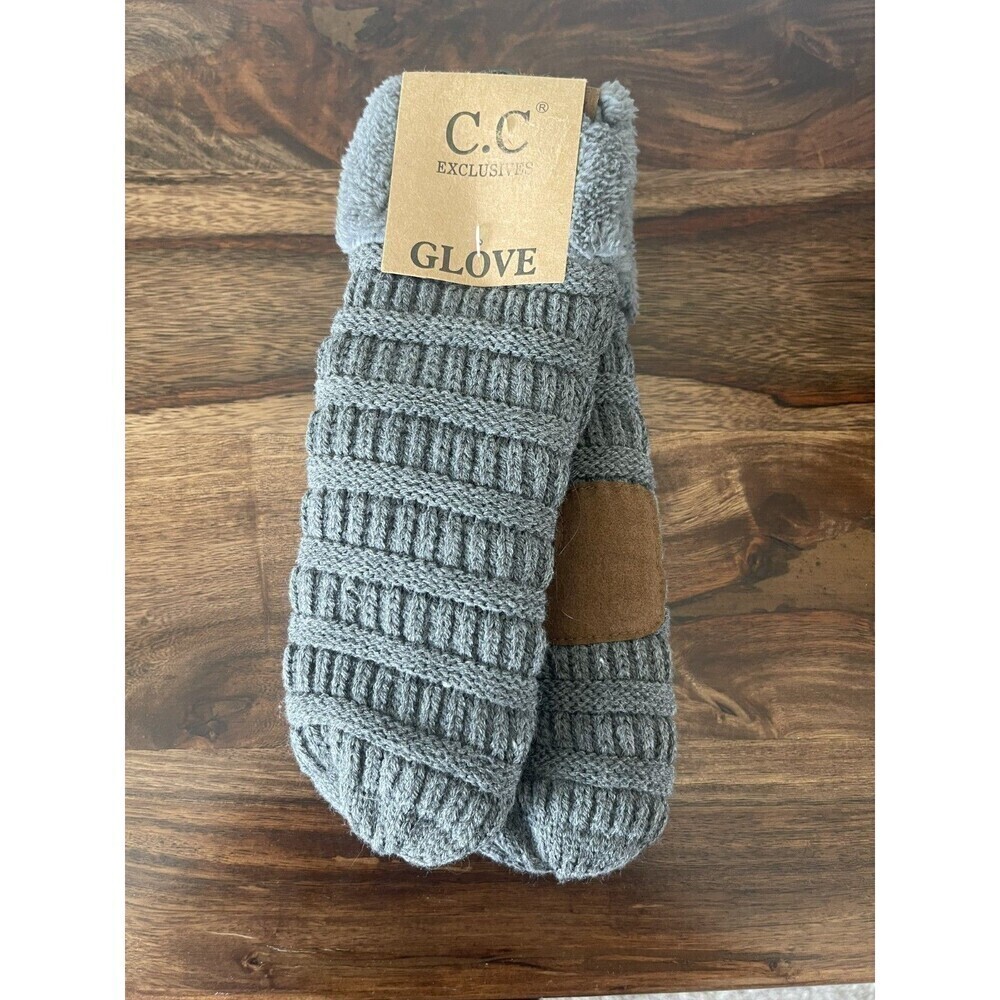 C.C Exclusive Women's Winter Warm Gray Fleece lined Knit Mitten Gloves